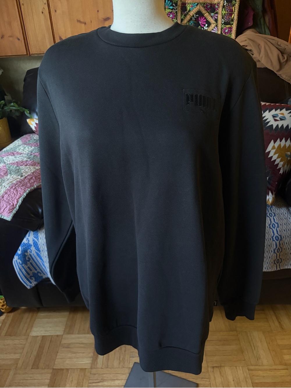 Puma Men's Modern Basics Crewneck Cotton Pullover Sweatshirt Black Size XL